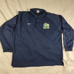 Nike Notre Dame Fighting Irish Mens XL Blue Polo Shirt Long Sleeve Casual Sports